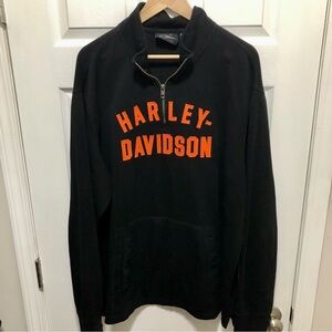 Harley-Davidson Men's Racer Front 1/4 Zip Pullover Black and Orange Sweater